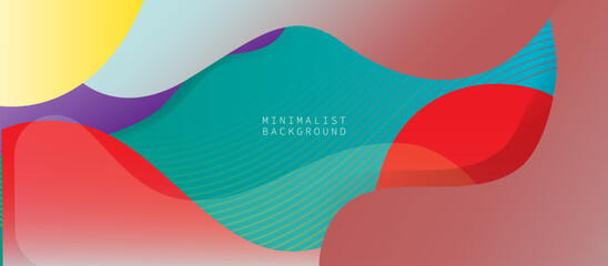 Vibrant Abstract Design with Flowing Overlapping Forms in Red, Teal, Purple, Light Yellow, and Muted Peach, Featuring Gold/Bronze Textured Lines, Smooth Gradients, and Dynamic Visual Effect