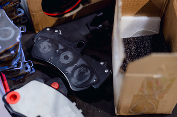 Brake pads color black.Large brake pads used with 6 pot calipers.Large brake discs.Upgrade your brakes to be more efficient.