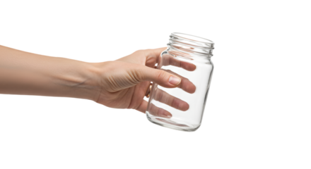 hand holding a empty glass jar isolated PNG on transparent background 