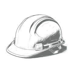 Hand-drawn illustration of a safety helmet for construction work.