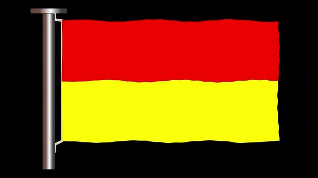 Lifeguard Red a and Yellow Flag marking where it is safe to enter the water and swim between, simplistic 4K animation of beach sea water safety areas transparent alpha transparency background