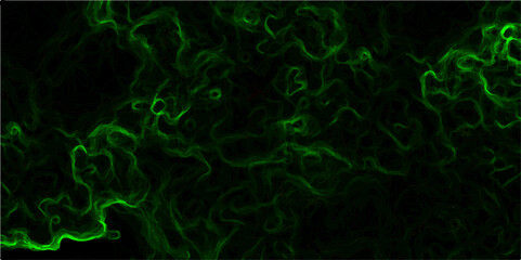 Abstract dark background vivid neon green smoke or plasma-like wisps swirling against a black void.  Fluid and dynamic, with glowing, thread-like filaments creating intricate patterns  sci-fi digital  © Zìyóu