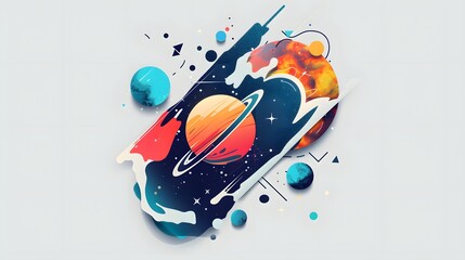Cosmic Mobile: An abstract illustration features celestial bodies with abstract shape, captures the beauty and mystery of universe.