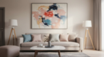 a modern blur background living room with a large, comfortable sectional sofa, framed artwork, and abundant natural light creating an inviting atmosphere 19