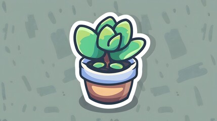Succulent in a Pot: A charming illustrated succulent sits serenely in a decorative pot, the leaves are green and fresh, creating a sense of calm.