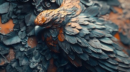 Eagle Sculpture Detail: A captivating close-up of an eagle sculpture, showcasing intricate feather carvings and a proud beak.