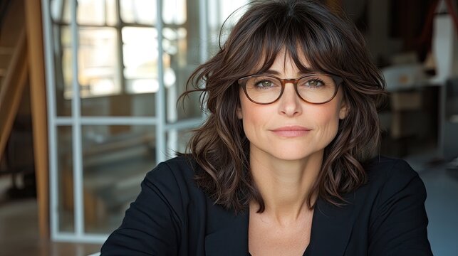 Woman with glasses and a thoughtful expression. - Powered by Adobe