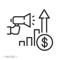 growth sales icon, digital marketing, advertising promotion, offer special discount, thin line symbol on white background - editable stroke vector illustration eps10