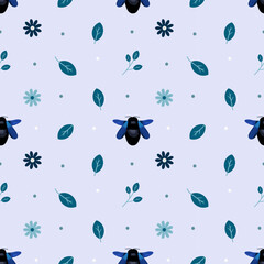 Cute carpenter bee seamless pattern. Vector bees and flowers. Sweet summer print, trendy abstract design for wrapping, fashion, fabric, textile, decoration.