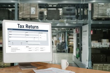 Online tax return form for submitting individual income tax return form snugly on the internet website. Government web for tax payment and return. Taxation technology concept.