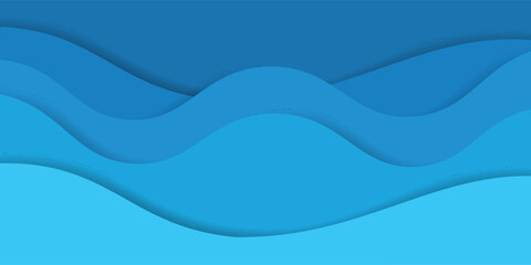 Blue abstract background in paper cut style. Water wavy paper layers for World Oceans Day June 8.vector illustration
