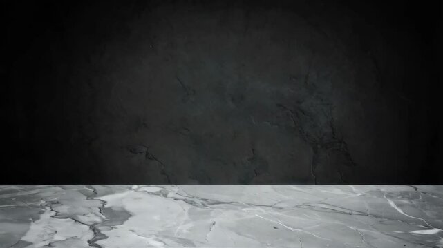 Elegant gray marble tabletop against a dark textured wall background, perfect for product displays or minimalist compositions.