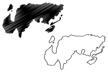 Nendo, Malo and Nibanga island (Solomon Islands, Pacific Ocean, Santa Cruz Islands) map vector illustration, scribble sketch Nendö, Ndeni, Nitendi or Ndende map