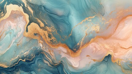Naklejka premium Swirl of pink gold marble abstract background, Liquid marble design abstract, light pink azure tones with rose golden, Paint marble texture. Alcohol ink colors, Generative Ai.
