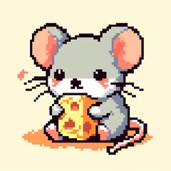 Fototapeta premium illustrator design of mouse eating cheese,pixel art
