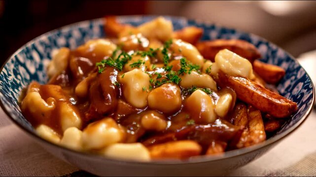 A mouthwatering plate of poutine, a Canadian delicacy.