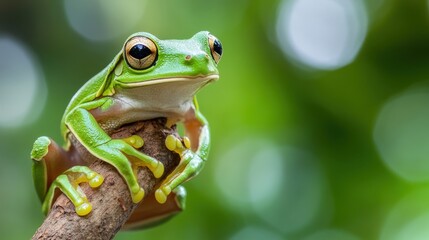 Obraz premium Close-up view of a vibrant green tree frog.