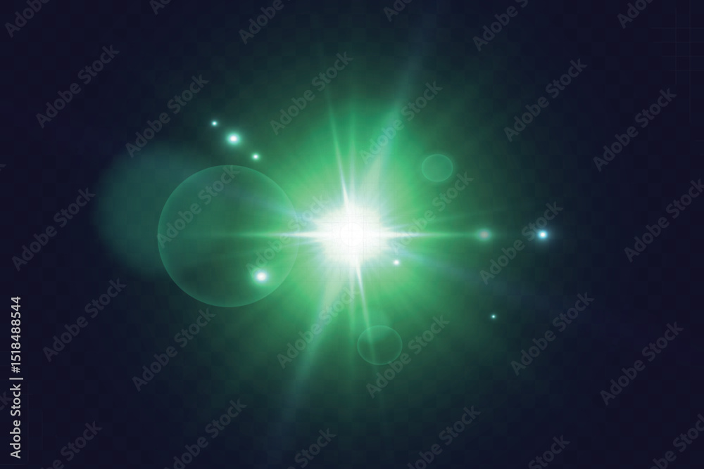 Aufkleber Abstract glow and lens flare effect for illustrations and game interface design. Bright green glow of light lens reflection. Vector