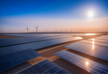 Solar photovoltaic panel plant and wind turbines