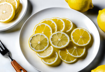 Sliced lemon on plate. Healthy citrus fruit