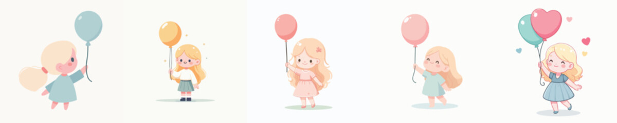 Vector of a cute little girl holding a balloon
