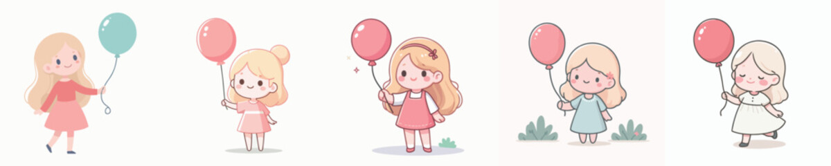 Vector of a cute little girl holding a balloon