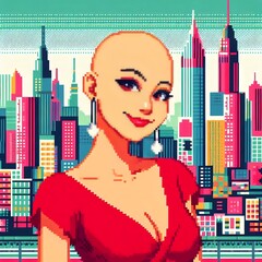 bald woman illustrator design, pixel art