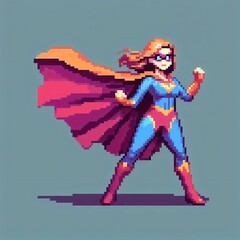 Illustrator design of female super hero with blue and red costume