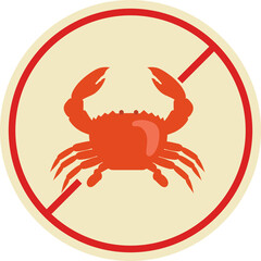 Warning sign of food allergy, No Crab Allergen, seafood allergic.
