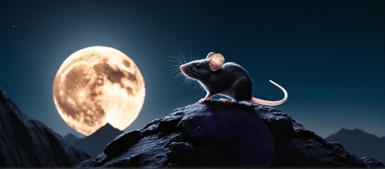 Fullmoon night landscape with mouse
