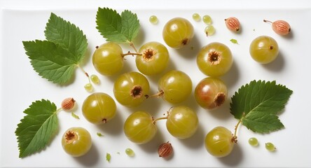 Fresh gooseberry fruits on white background. Top view