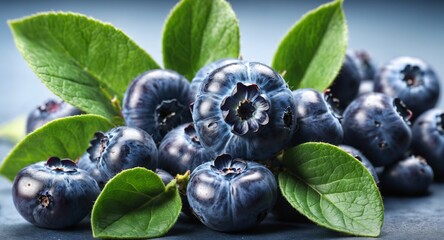 Fresh blueberries with bluberry leaves