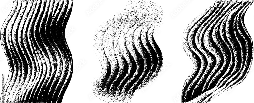 Poster engraved wave stripe patterns set for design and print projects