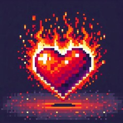 heart illustrator design with fire effect,pixel art