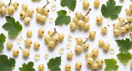 Fresh white currant on white background. Top view