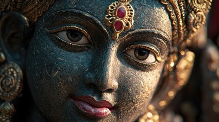A close-up of intricate details on Gajanan's idol