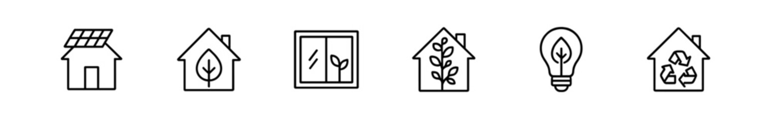 Eco-friendly, sustainability outline icon set. green living, renewable energy icons