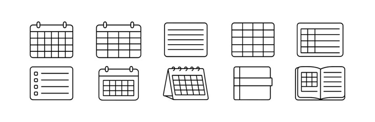 Calendar and planner icon set. organize your schedule with outline icons collection