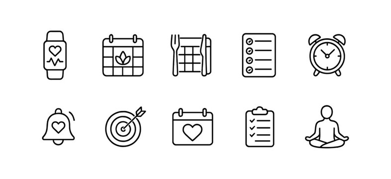 Health and wellness linear icon set. fitness, meditation, planning icons collection