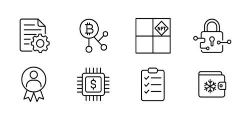 Fototapeta premium Blockchain technology outline icon set. digital currency, security icons collection