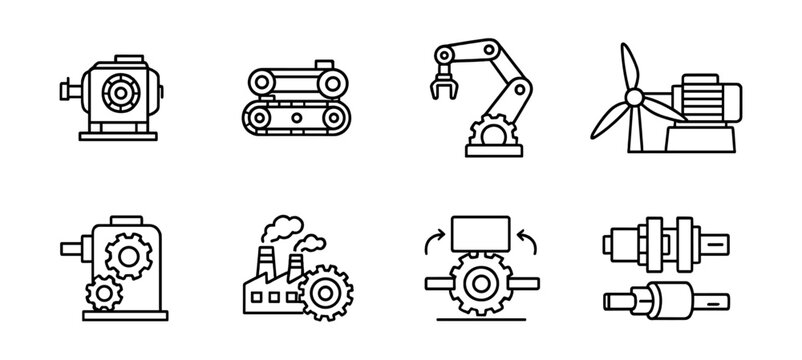 Industry and factory line icon set. manufacturing, automation outline collection