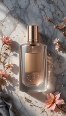 Romantic Perfume Bottle Mockup with Side Flower Arrangement