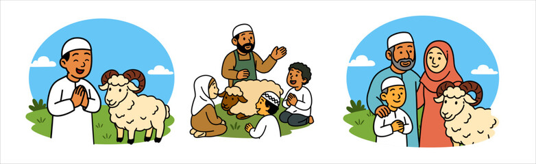 Muslim Family Celebrates Eid al-Adha with Ram and Prayer Outdoors