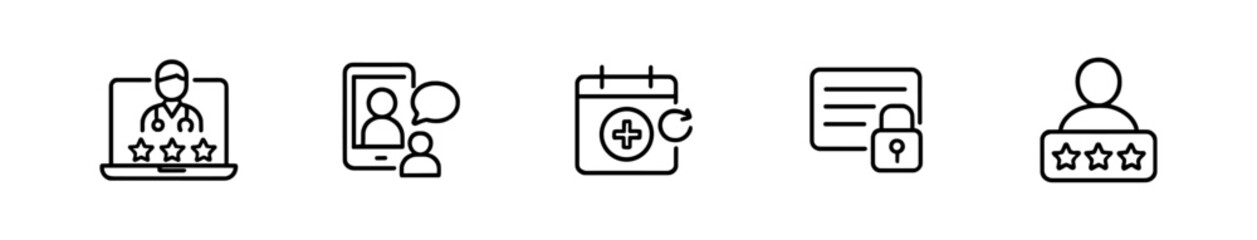 Healthcare line icon set. doctor, appointment, review symbols in a linear style