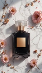 Luxury Black Fragrance Mockup with Floral Accents