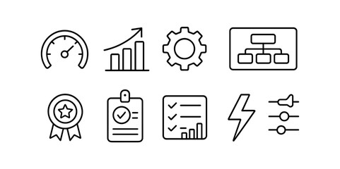 Business, analytics outline icon set. performance, chart, graph icons collection