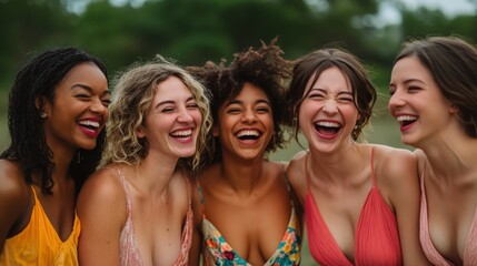 Fototapeta premium A group of joyful women sharing laughter outdoors.