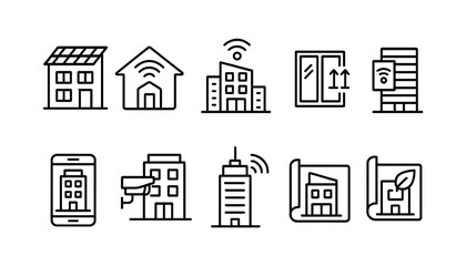 Fototapeta premium Smart home and building line icon set. wifi, security, automation icons collection
