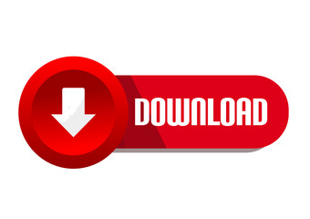 Red download button isolated – vector illustration