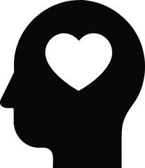 Head silhouette with heart inside mind love concept